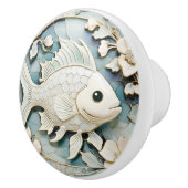 アールヌーボーフェイクレリーフ、 浮き彫り海魚右向き セラミックノブ (右)