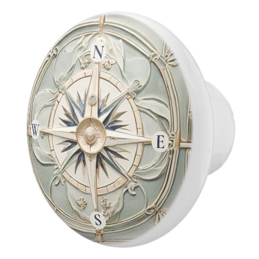 アールヌーボーフェイクレリーフ、 浮き彫り航海のコンパスバラ セラミックノブ (右)