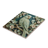 アールヌーボーフェイクレリーフ、 浮き彫りRパラケートバードティール（緑がかった色）グリーン タイル (側面)