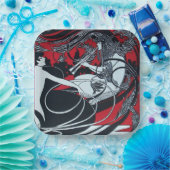 アールヌーボーフォーンレッドブルゴーニュ白黒 ペーパープレート (パーティー)