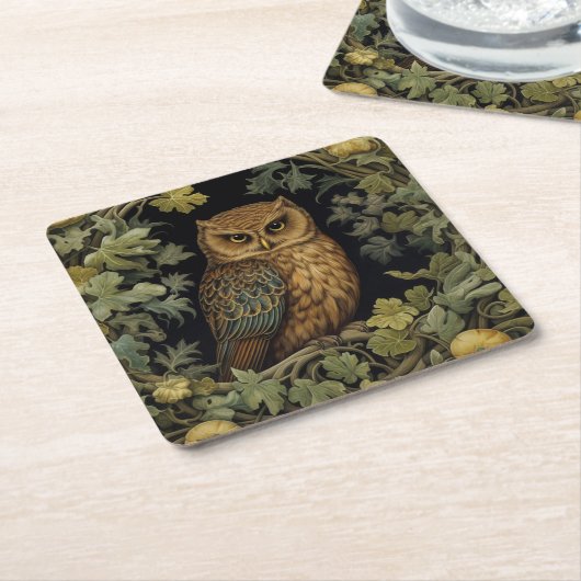 アールヌーボーフクロウ スクエアペーパーコースター (アングル)