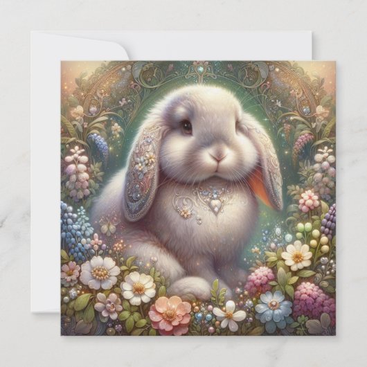 アールヌーボーフラワーガーデンバニーイースター シーズンカード (正面)