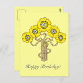 アールヌーボーフラワースケッチハッピーバースデー金ゴールド ポストカード (正面/裏面)