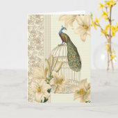 アールヌーボーフランスのなユリのヴィンテージの鳥かごの孔雀 カード (黄色い花)