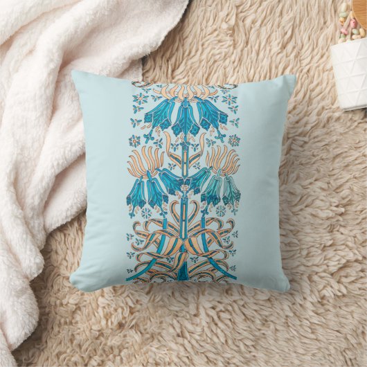 アールヌーボーフランスのフローラ植物ブルークリーム クッション (ブランケット)