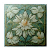 アールヌーボーフランスのホワイトフローラブルーヴィンテージアート タイル (正面)