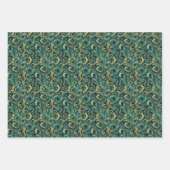 アールヌーボーフローラつる植物パターン、ティール(緑がかった色)&グリーン ラッピングペーパーシート (正面3)