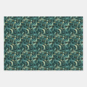 アールヌーボーフローラつる植物パターン、ティール(緑がかった色)&グリーン ラッピングペーパーシート (正面2)