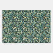 アールヌーボーフローラつる植物パターン、ティール(緑がかった色)&グリーン ラッピングペーパーシート (正面)