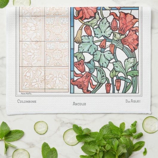 アールヌーボーフローラとタイル芸術のヴェルヌードブルー キッチンタオル (折り畳み)