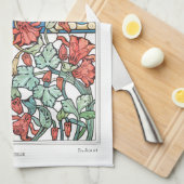 アールヌーボーフローラとタイル芸術のヴェルヌードブルー キッチンタオル (四つ折り)