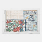 アールヌーボーフローラとタイル芸術のヴェルヌードブルー キッチンタオル (横)