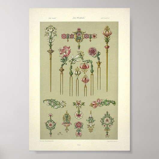 アールヌーボーフローラのビクトリアン宝石 ポスター (正面)