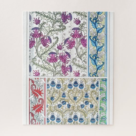 アールヌーボーフローラアザミの花織物 ジグソーパズル (縦)