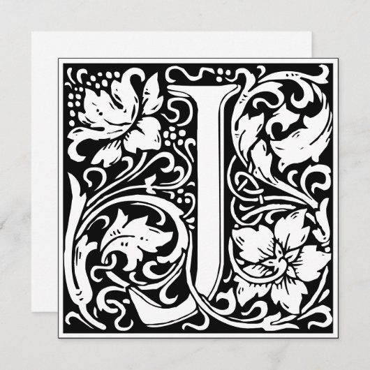 アールヌーボーフローラアルファベットモノグラム文字J 招待状 (正面/裏面)