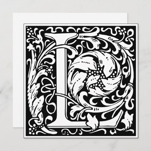 アールヌーボーフローラアルファベットモノグラム文字L 招待状 (正面/裏面)