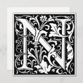 アールヌーボーフローラアルファベットモノグラム文字N 招待状 (正面/裏面)