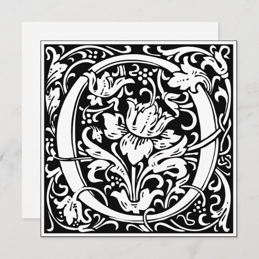 アールヌーボーフローラアルファベットモノグラム文字O 招待状 (正面/裏面)