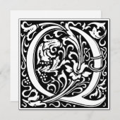 アールヌーボーフローラアルファベットモノグラム文字Q 招待状 (正面/裏面)