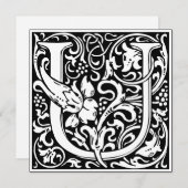 アールヌーボーフローラアルファベットモノグラム文字U 招待状 (正面/裏面)