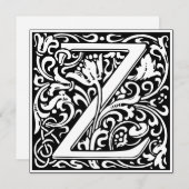 アールヌーボーフローラアルファベットモノグラム文字Z 招待状 (正面/裏面)