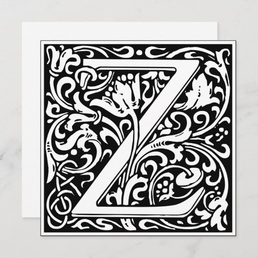 アールヌーボーフローラアルファベットモノグラム文字Z 招待状 (正面/裏面)