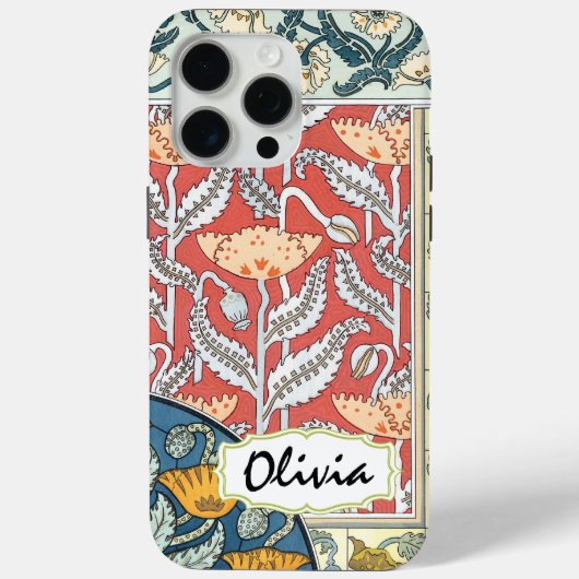 アールヌーボーフローライエローレッドアクアパターン Case-Mate iPhoneケース (裏面)