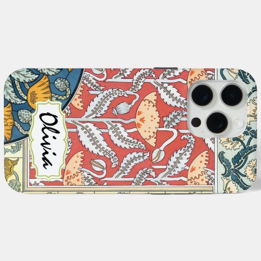 アールヌーボーフローライエローレッドアクアパターン Case-Mate iPhoneケース (裏面 (横))