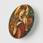 アールヌーボーフローラウーマンイラストレーション ラウンド壁時計 (傾斜)
