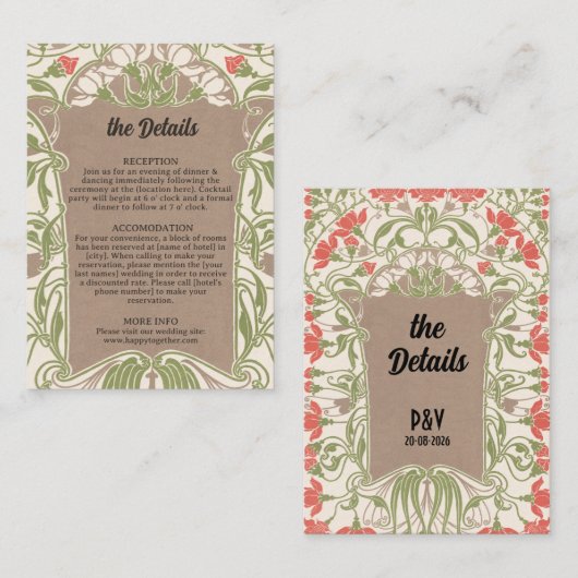 アールヌーボーフローラエレガンス結婚ズ詳細 エンクロージャーカード (正面/裏面)