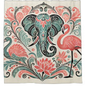 アールヌーボーフローラエレファントピンクフラミンゴ シャワーカーテン (正面)