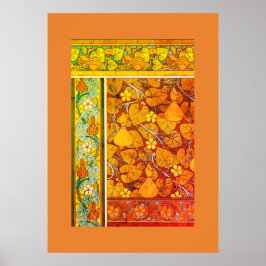 アールヌーボーフローラグエレガントールド秋ヴィンテージ ポスター