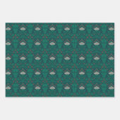 アールヌーボーフローラグリーンホワイトレッドグレー ラッピングペーパーシート (正面2)