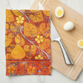 アールヌーボーフローラグルドエレガント秋オレンジ緑 キッチンタオル (四つ折り)
