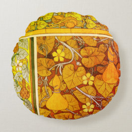 アールヌーボーフローラグルドエレガント秋オレンジ緑 ラウンドクッション