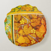 アールヌーボーフローラグルドエレガント秋オレンジ緑 ラウンドクッション (裏面)