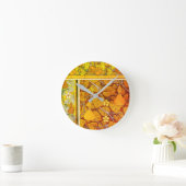 アールヌーボーフローラグルドエレガント秋オレンジ緑 ラウンド壁時計 (ホーム)