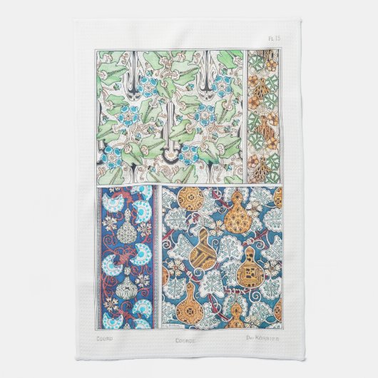 アールヌーボーフローラグルドヴィンテージ繊維芸術 キッチンタオル (縦)