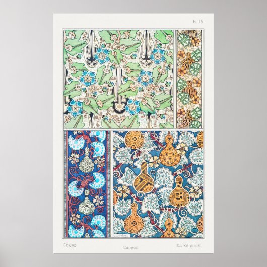 アールヌーボーフローラグルドヴィンテージ繊維芸術 ポスター (正面)