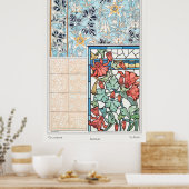 アールヌーボーフローラステンドグラスとタイル芸術 ポスター (キッチン)