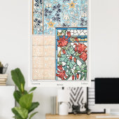 アールヌーボーフローラステンドグラスとタイル芸術 ポスター (ホームオフィス)