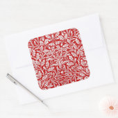 アールヌーボーフローラダマスク、深い 赤と白 スクエアシール (封筒)