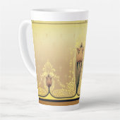 アールヌーボーフローラチューリップピンクと金ゴールド エレガント カフェラテマグ (左アングル)