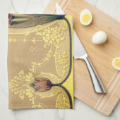 アールヌーボーフローラチューリップピンクと金ゴールド エレガント キッチンタオル (四つ折り)