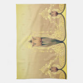 アールヌーボーフローラチューリップピンクと金ゴールド エレガント キッチンタオル (縦)