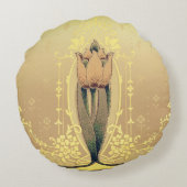 アールヌーボーフローラチューリップピンクと金ゴールド エレガント ラウンドクッション (裏面)