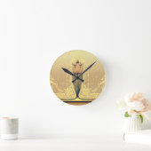 アールヌーボーフローラチューリップピンクと金ゴールド エレガント ラウンド壁時計 (ホーム)