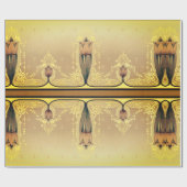 アールヌーボーフローラチューリップピンクと金ゴールド エレガント ラッピングペーパー (フラット)