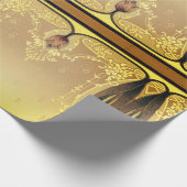 アールヌーボーフローラチューリップピンクと金ゴールド エレガント ラッピングペーパー (角)