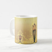 アールヌーボーフローラチューリップピンク金ゴールドエレガントアート コーヒーマグカップ (正面左)